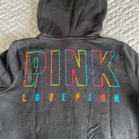 PINK Black Zip-Up Hoodie and Joggers with Neon Rainbow Logo - Picture 3 of 5